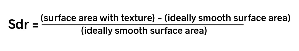 Sdr, the Developed Interfacial Area Ratio, is the percentage of surface area that the texture adds to an ideally smooth and flat surface with the same cross-sectional area as the measurement region. 